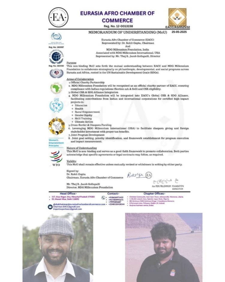 Eurasia Afro Chamber of Commerce Collaborates With MDG Millennium Foundation to implement CSR Initiatives