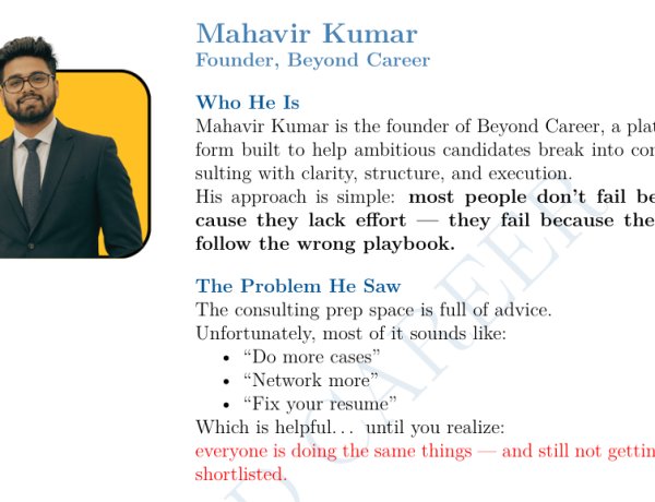 IIT Kharagpur Student Entrepreneur Mahavir Kumar Launches “The 30-Day Consulting Career Roadmap”